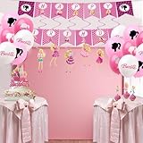 Barbie 44Pcs Kids Birthday Party Pack - Pink Theme Decorations Including Banners, Balloons, Cake Toppers & Hanging Swirls - Image 3