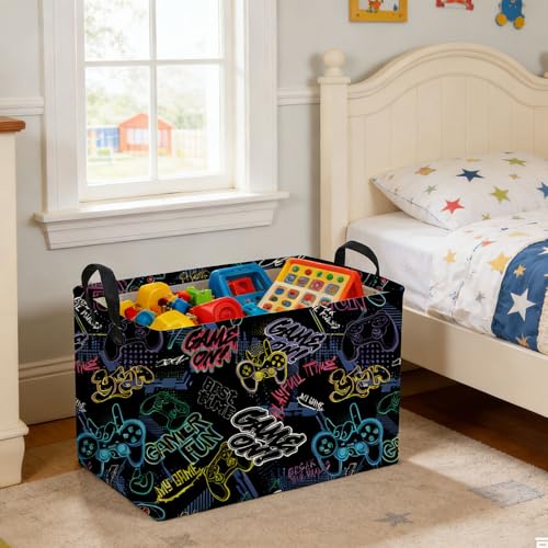 Image of Rectangular Kids Baskets,Waterproof Foldable Storage Basket with Handles,Games Basket,Boys Room DecorGame Storage Bin,Shelf Baskets(Cool Game)