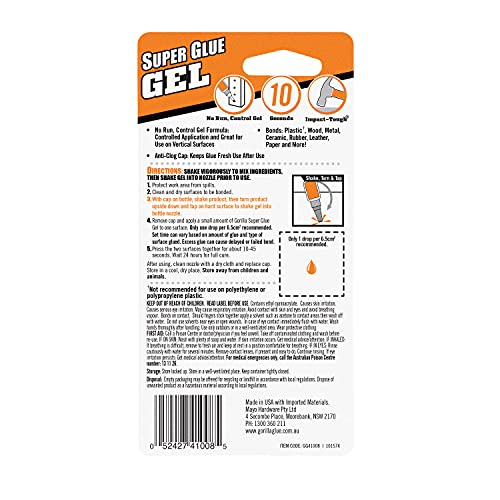 1day Gift Gorilla Glue Super Glue Gel, FastSetting, Thicker Controlled