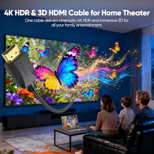 3FT HDMI Cable 5-Pack, 4K HDMI Cables Braided- High Speed Shielded HDMI 2.0 Cable Male to Male Flexible with Ethernet, 4K HDR 3D ARC & CL3 Rated for KVM, Docking Station,Computer,TV,Game