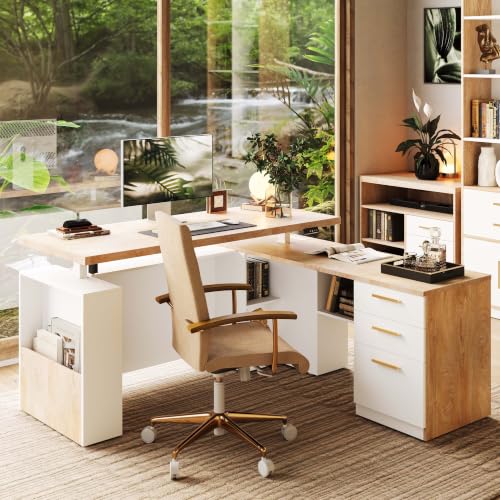 Image of ModernMate 63 inch L Shaped Executive Standing Desk with 3 Drawers