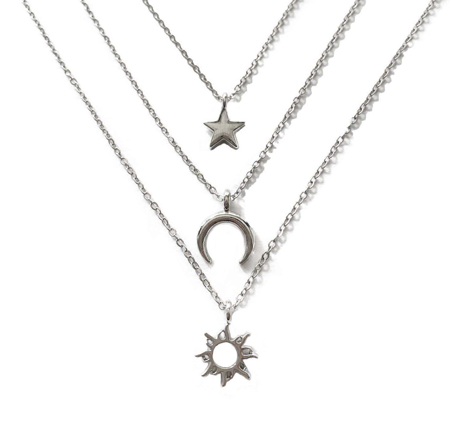Binami 3pcs Sun and Moon Star Pedant Necklace 3 Set Sister Friend Gift for Women Men