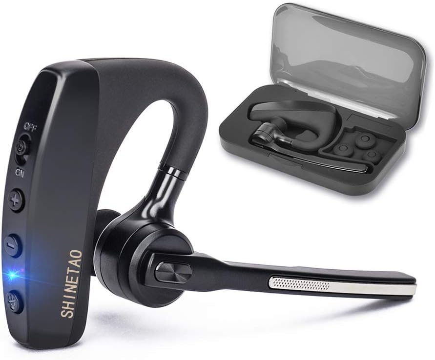 Bluetooth Headset V4.2, SHINETAO Hands-Free Bluetooth Earpiece Cell Phones, 2 HD Microphones Wireless Earpieces Business/Driving/Office, Compatible with iPhone/Samsung/Android