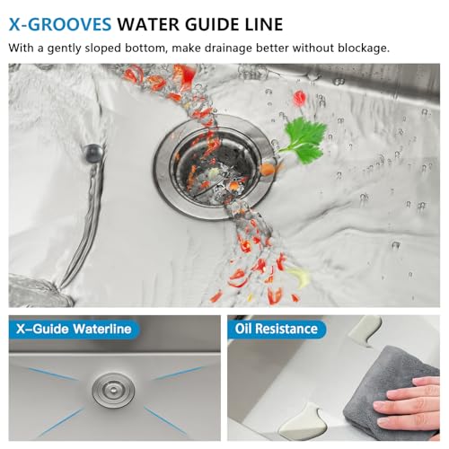 Image of 33 Undermount Kitchen Sink - Fulorni 33 inchx19 inch Kitchen Sink Under Counter 16 Gauge T304 Stainless Steel Single Bowl Basin