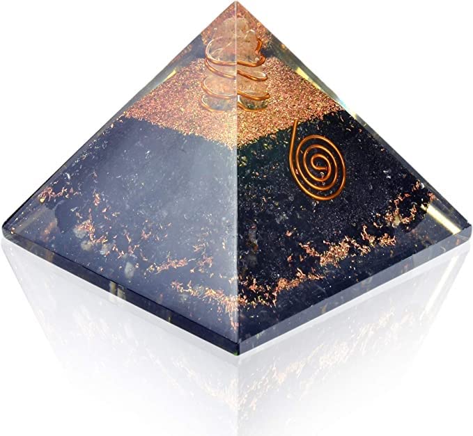 A One Crystal Black Tourmaline Orgone Pyramid with Crystal Point & Copper Coil for Meditation Reiki Healing | Vastu Correction | Meditation Home Decor Size: 3-3.5inch