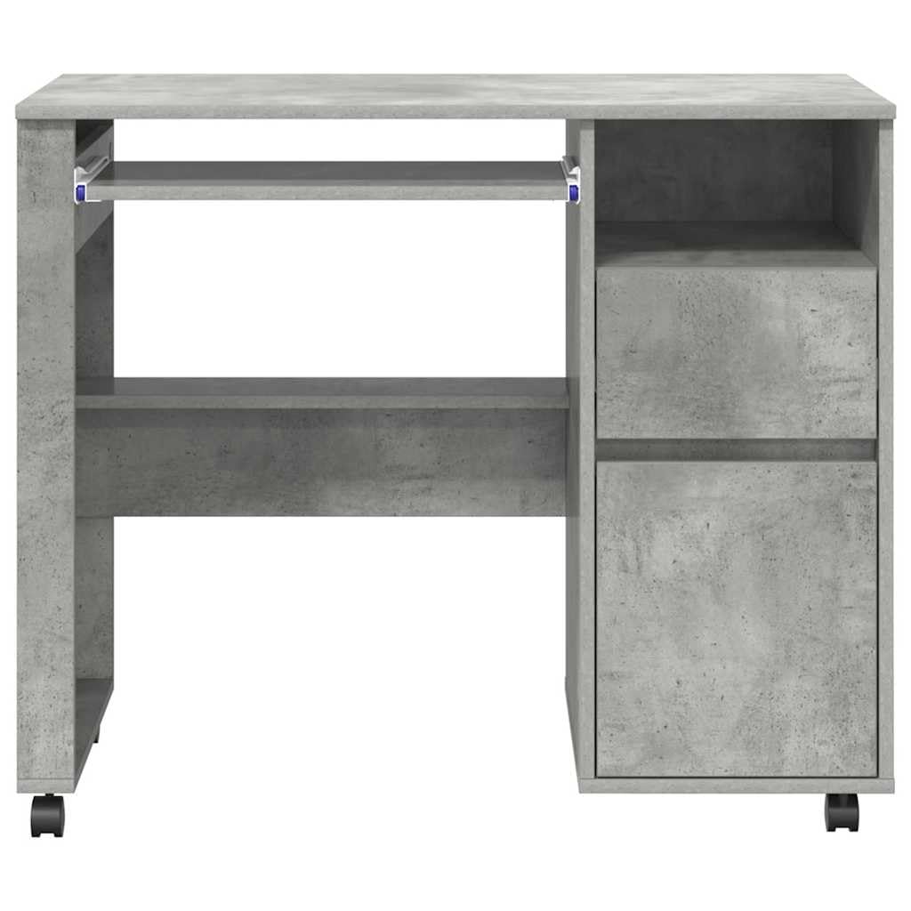 Scrivania Porta PC con Ruote 2 Cassetti 91x50x77 cm Grigio | Tavolo da studio salvaspazio per ufficio o camera con ruote bloccabili e vani portaoggetti.