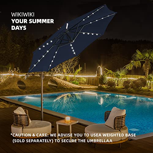 Wikiwiki 10Ft Solar Led Offset Hanging Market Patio Umbrella For Backyard, Poolside, Lawn And Garden,Easy Tilt Adjustment, Polyester Shade & Cross Base (Navy Blue) #TOP6