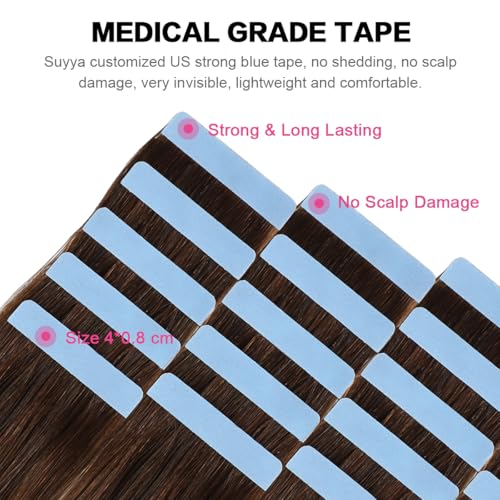 SUYYA Tape in Hair Extensions Human Hair 20 Pcs 50g Invisible Tape Hair Extensions Straight Tape Extensions Real Human Hair 18 Inches #P4/27/T4 Ombre Chocolate Brown to Caramel Blonde - Image 3