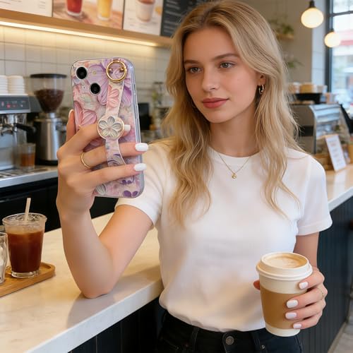 Coque iPhone 14 Plus béquille support antichoc dragonne rose 6.7