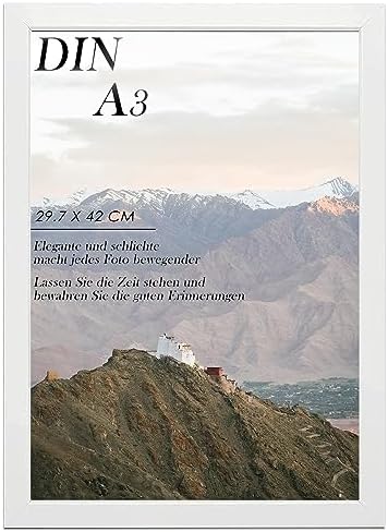 RUN HELIX Bilderrahmen A3 Weiß – A3 Bilderrahmen für 29,7x42 cm, mit bruchsicherem Acrylglas und Passepartout - Leichtgewicht für Poster, Bilder, Diplome - Wand Dekoration