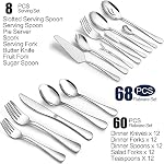 68-Piece Silverware Set with Serving Utensils, Heavy Duty Stainless Steel Flatware Set for 12, Food-Grade Tableware Cutlery Set, Utensil Sets for Home Restaurant, Mirror Finish, Dishwasher Safe