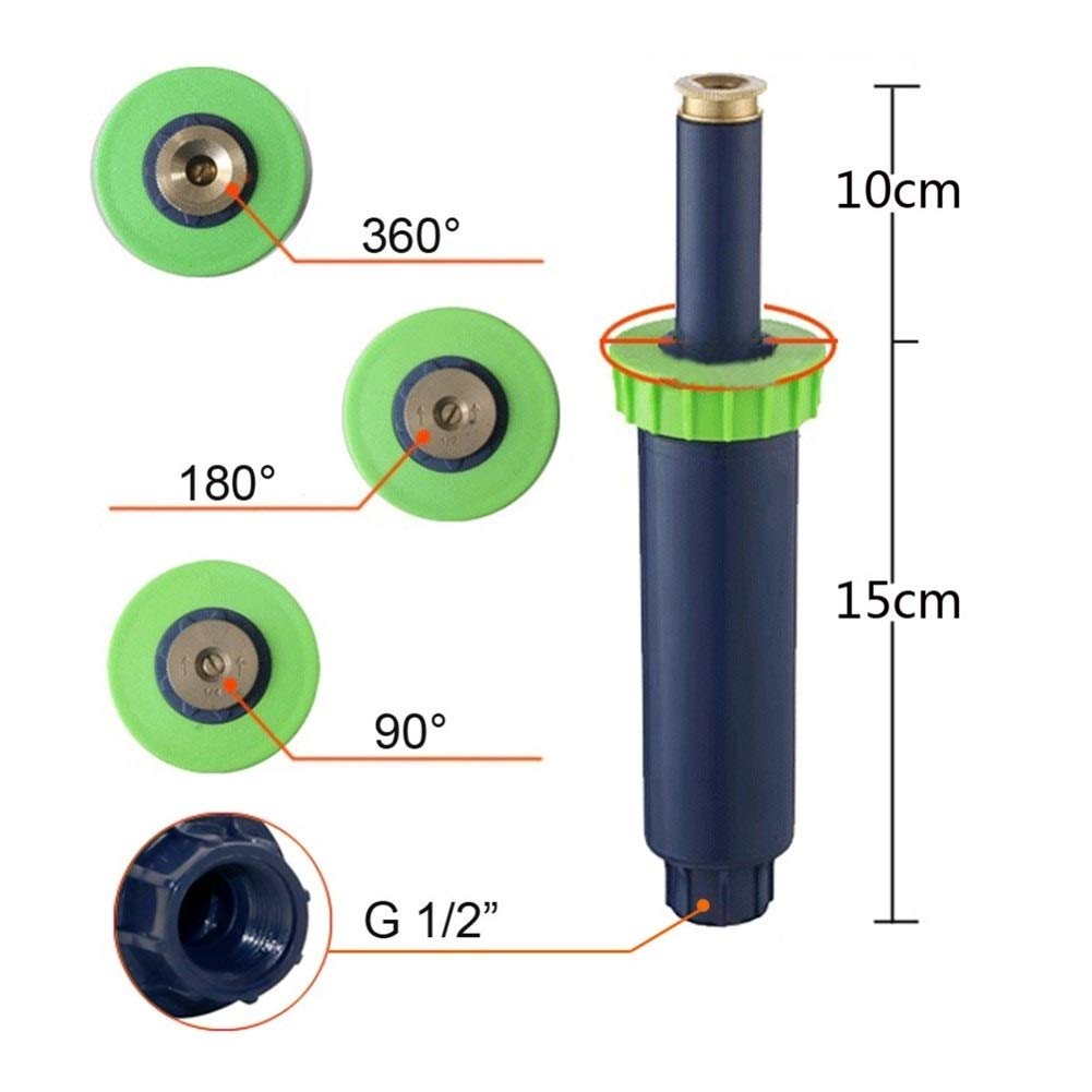 Irrigatore da Giardino 5 Pezzi Irrigatori Pop-up Regolabili con Filettatura Femmina da 1/2 "90-360 Gradi Irrigatore Automatico Retrattile for irrigazione del Prato