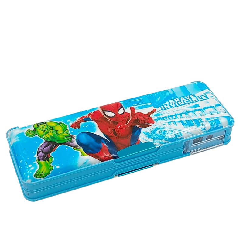 Image of Spiderman Pencil Box Integrated Sharpener and Calculator, Magnetic Lock, Dual Compartments, Cartoon Stationery Case School Kit for Girls, Kids, Students Combo Set of 6in1