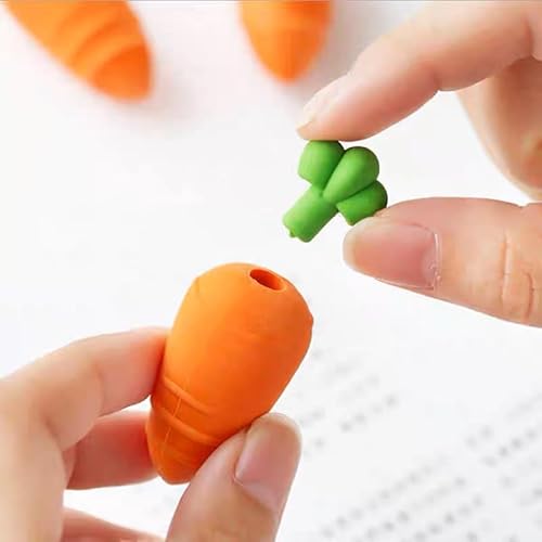 8 borradores creativos de zanahoria de dibujos animados, desmontables, lindos emoji, ecológico, borrador creativo para estudiantes de oficina,