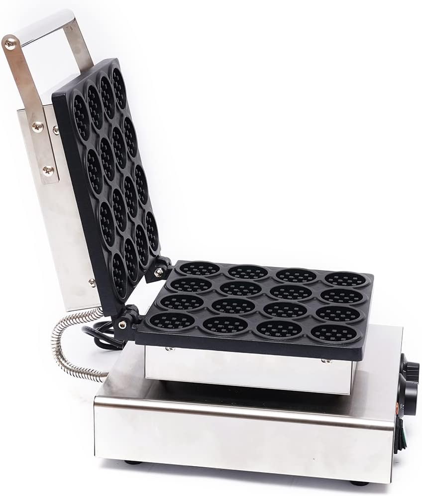 Commercial Belgian Waffle Maker - 16pcs Mini Round Waffle Maker, Nonstick Electric, 110V 1750W, Stainless Steel, Time & Temp Control