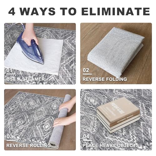 KILOCOCO Boho Kitchen Runner Rug 2x6 Washable Runner Rug Soft Runners for Hallways Non Slip Printed Distressed Laundry Room Rugs, Low-Pile Runners for Entryway Bedroom Living Room, Grey