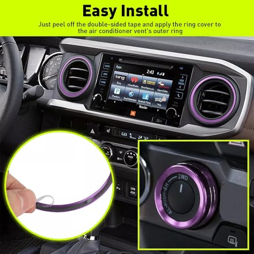 Image of Aluminum Alloy Vent Outer Rings Kit for Toyota Tacoma 2016-2023 (4pcs Purple) - Air Conditioner Vent Trim Rings, Metal Interior Upgrade Accessories