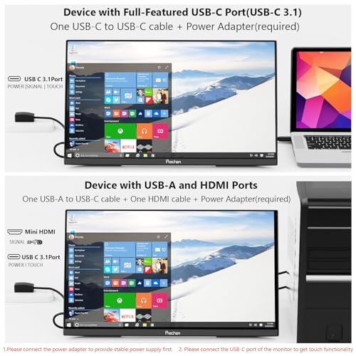 Image of Prechen 23.8 Inch 2K 100Hz Large Portable Touchscreen Monitor 100% sRGB IPS Portable Touch Display QHD w /90 Adjustable Stand USB-C HDMI Laptop Monitor Desktop 2560X1440