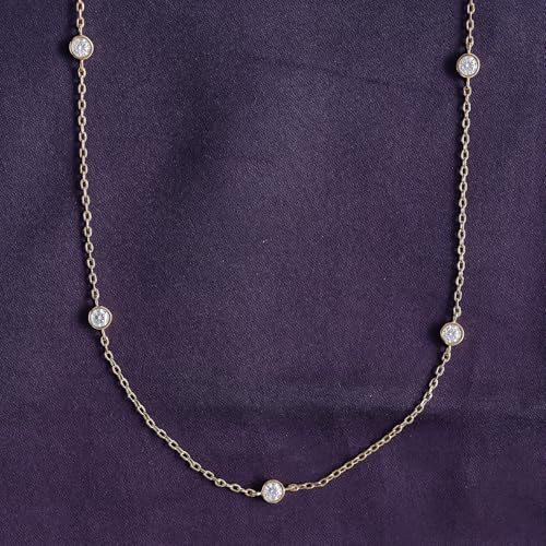 18K Gold Plated Five Stone Station Necklace for Women | 1/2 ctw Moissanite Diamond Bezel-Set Choker Yard Necklace 15"+3” Adjustable Chain (0.50 Ctw)3
