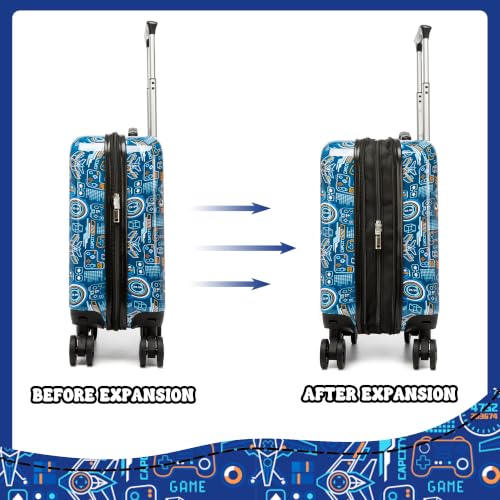 Image of Kids Luggage Sets for Boys 2 Piece Rolling Suitcases with Wheels Hardshell Toddler Suitcase with Travel Pillow Carry on Travel Luggage with Wheels
