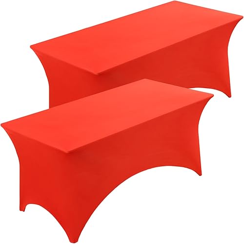 Fixwal Fundas de mesa para mesas de 6 pies, mantel ajustable, mantel rectangular blanco, mantel de elastano (rojo, 72 pulgadas de largo x 30