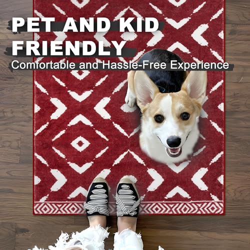 KILOCOCO Hallway Runner Rug 2.6'x8' Christmas Runners for Hallways Red Washable Runner Printed Soft Non Slip Laundry Room Rugs Low-Pile Runners for Bedroom Kitchen Living Room Boho Rug