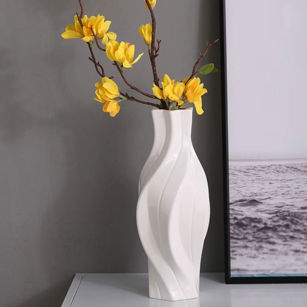 Floreros para Ramo Jarrón de cerámica Simple nórdico, Adornos, jarrón de línea Creativa, Cultivo de Agua, decoración versátil for el hogar Decoraciones De Mesa Central(White,M)