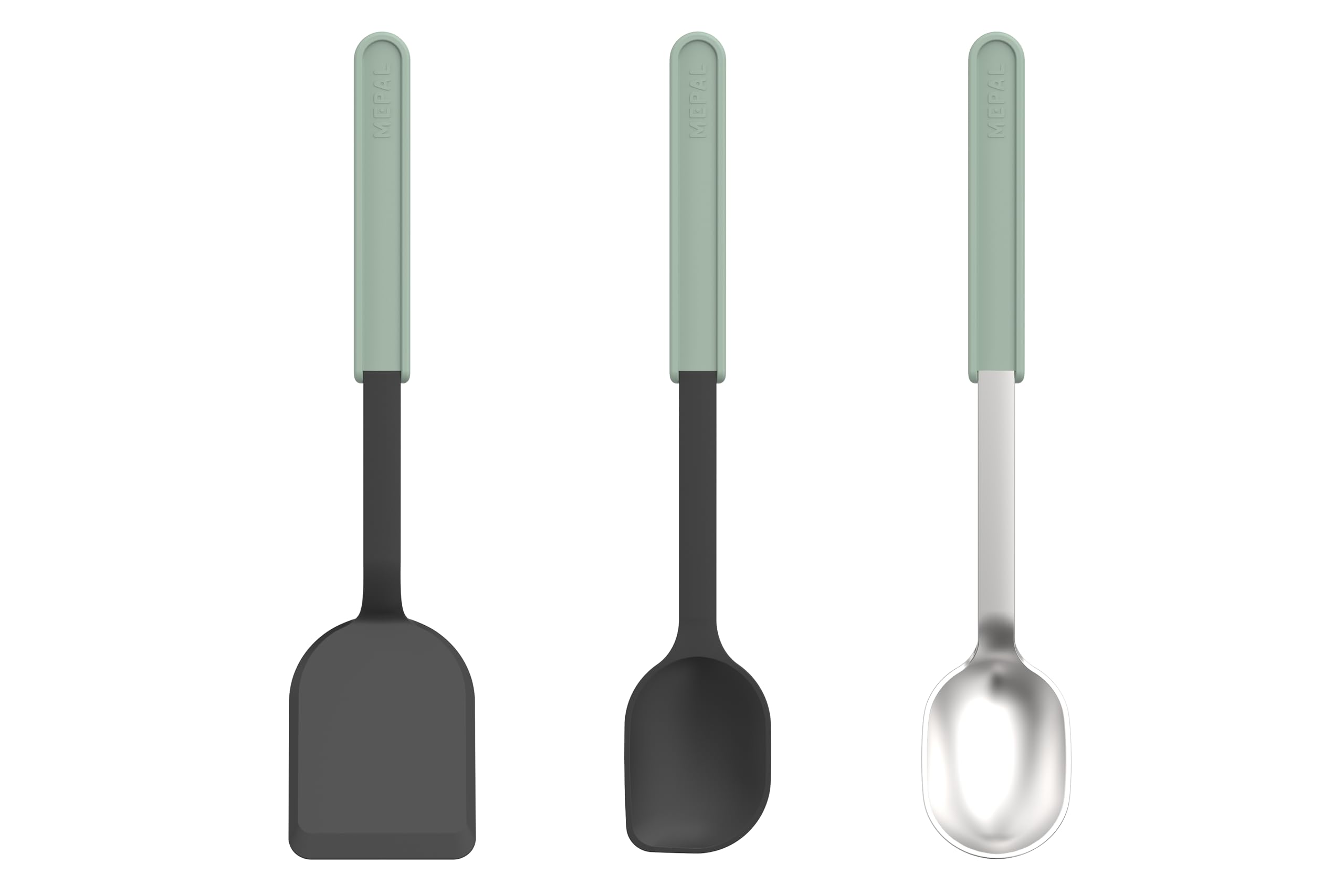Mepal Nordic Sage - Chef It 3-Piece Cooking Set (Spatula+Mixing Spoon+Stainless Steel Ladle) Chef It - For Non-Stick Cookware - Heat Resistant - Dishwasher Safe - Kitchen Utensils