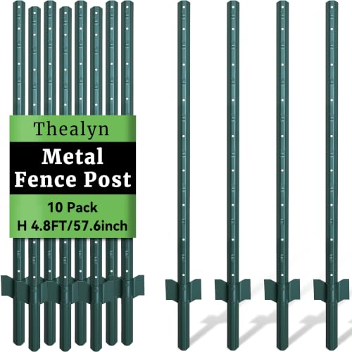 Thealyn Metal 10Pack 4.8FT Fence Posts for Wire Fencing...