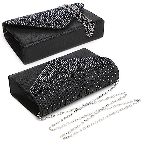 Dasein EHD-41074 BK Women Satin Evening Bag Rhinestone Clutch Purse Wedding Prom Purse Formal Cocktail Party Handbag thumb #1