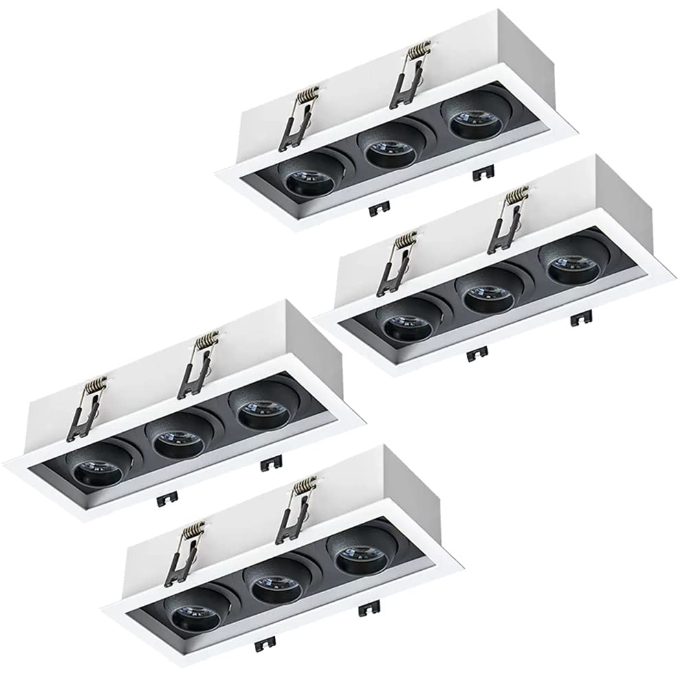 Set di 4 Faretti da Incasso A 3 Teste con Snodo Orientabile, Faretti A Bulbo Oculare Ad Angolo Regolabile da 15W/21W/30W, Faretti Rettangolari Antiriflesso.,5w*3-4000k