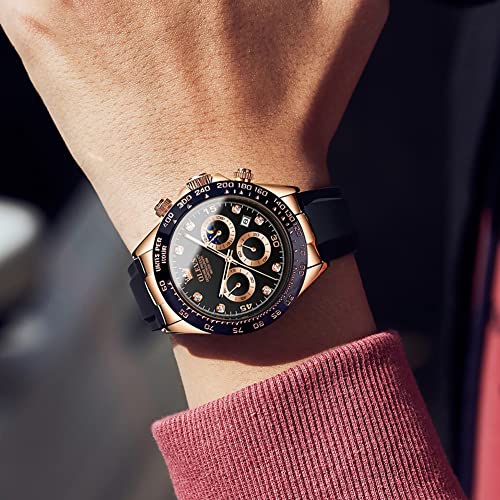 Image of OLEVS Men's Watches Chronograph Multifunction Sport Silicone Luxury Diamond Moon Phase Quartz Male Watch Waterproof Wrist Watch