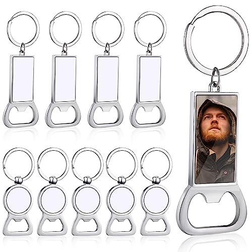 Lot de 10 décapsuleurs vierges en métal argenté pour transfert de chaleur en aluminium, photos de sublimation rondes et rectangulaires personnalisées,...
