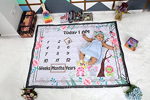 NEW COMERS® Milestone Blanket and Props for Baby's Monthly Photoshoot|Multiuse products|Ac Room Blanket for Summer|Infants Winter Comforter|Newborn Baby Blanket-Quilt-135x115x2cm-Grey-Pink-515