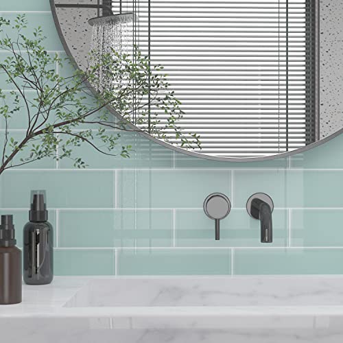 Lovdeco Glass Subway Tile 4 X 12 Inch For Bathroom Kitchen Backsplash Wall, Light Green (12-Pack, 4 Sq.ft.) #TOP4