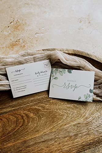 Your Main Event Prints 50 Eukalyptus RSVP Postkarten für Hochzeit, Greenery Response Cards, Antwortkarten, perfekt für Brautparty, Proberessen, Verlobungsfeier, Babyparty oder jeden besonderen Anlass