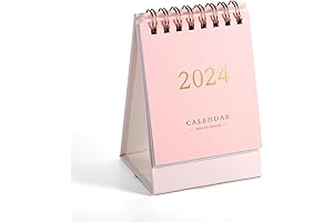 Pink Mini Desk Calendar, 2023-2024