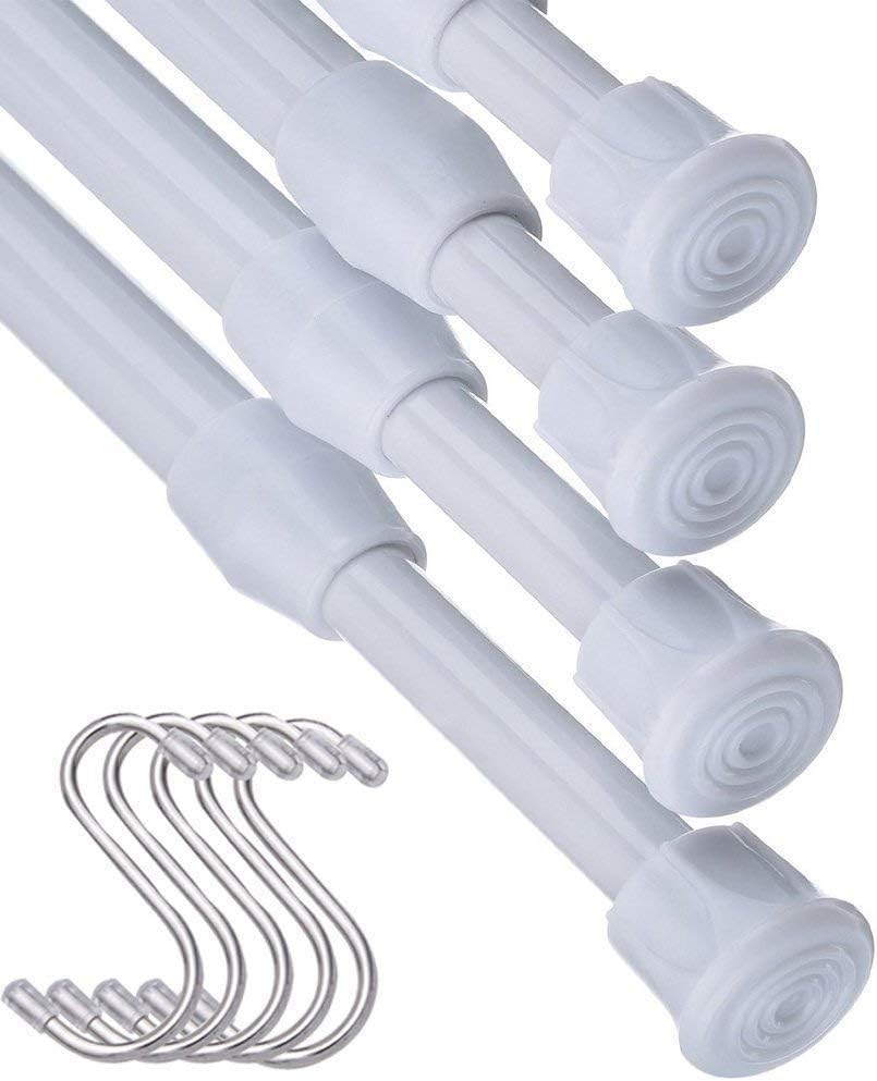 HAOYUNTE 4PCS Adjustable Extendable Spring Tension Curtain Rod - Length 55-90cm(21.65inch-35.43inch) For DIY Projects Kitchen, Bathroom, Cupboard, Wardrobe, Window, Bookshelf -White