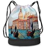 100 % Polyester werert Wasserfarben-Gemälde von Venedig, Basketball, Kordelzug, Turnbeutel, Sporttasche für Männer und Frauen