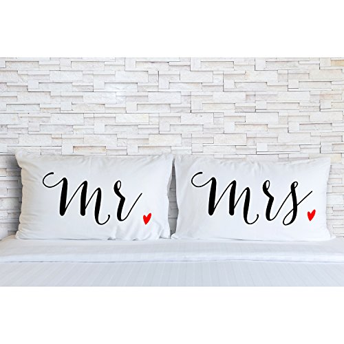 Rubies & Ribbons Mr and Mrs Embroidered Pillowcases for Couples - His