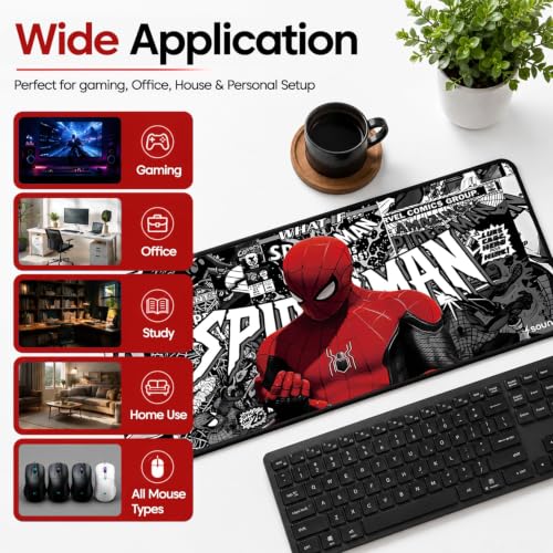 Image of Sounce XL Gaming Mouse Pad 58.5 x 28 cm, Large Desk Mat with Spider Web Design, Smooth Precision Surface, Anti-Slip Rubber Base & Easy-Clean Finish - Multicolour