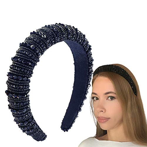 Rhinestone Headbands for Women – Diamond Padded Wide Fashion Bling Breaded Sparkly Crystal Bling Glitter Jewels Boho Bridal Elegant Wedding Thick Big Trendy Hair Accessories (Black Diamond)