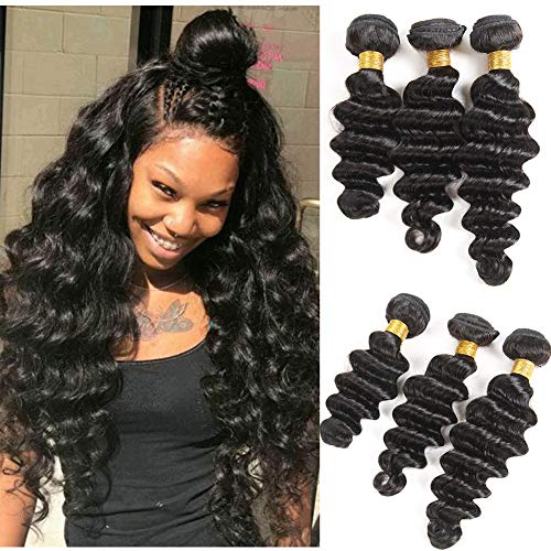 Loose Deep Wave Hair Weave Human Hair Bundles of Brazilian Hair 10A Unprocessed Loose Wave Bundles Remy Virgin Hair 3 Bundles Natural Color(20 22 24, 260g)