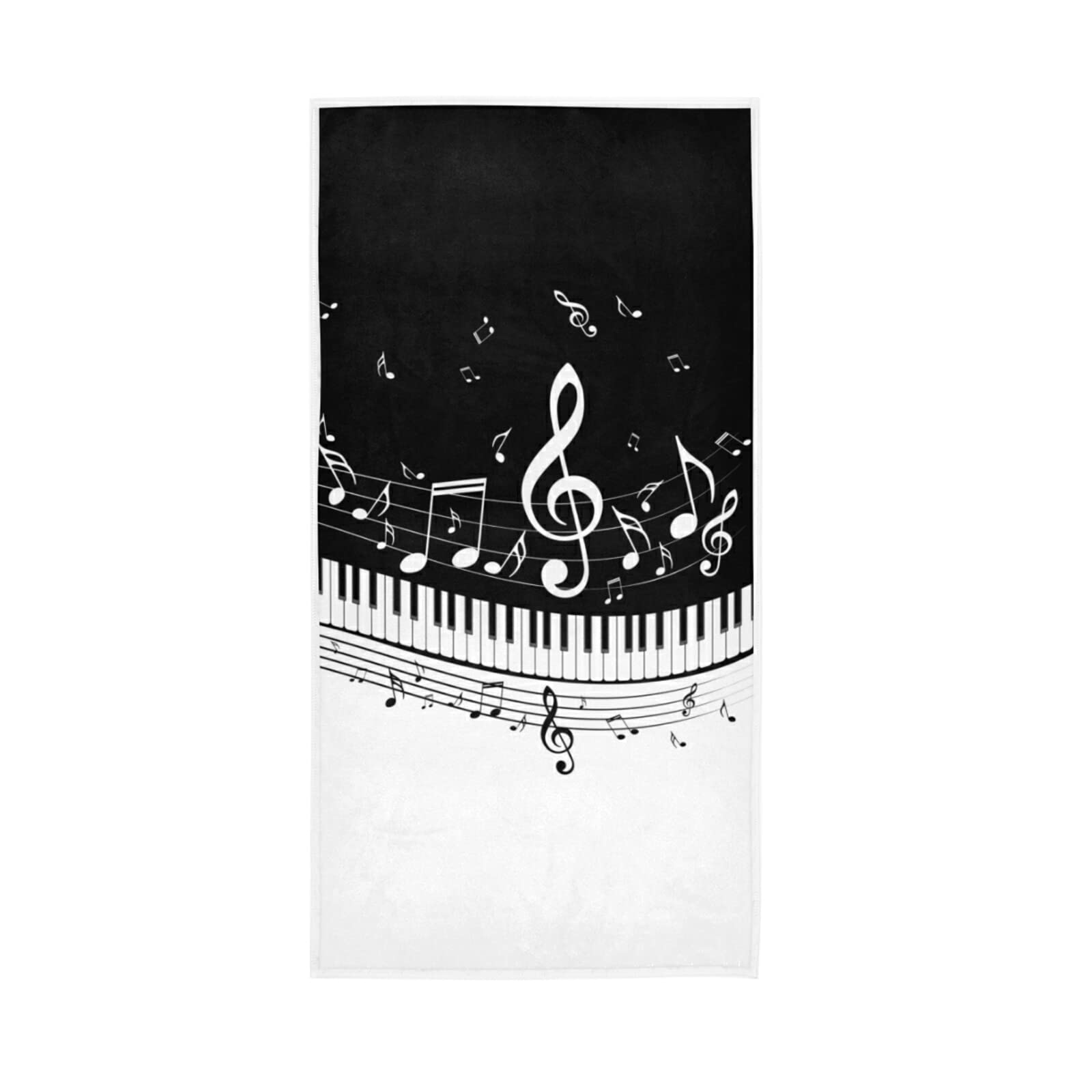 HUYGD Abstract Piano Keys and Musical Notes in Black White Pattern Soft Hand Bath Towel 30" x 15" Thin Fast Drying Absorbent Soft Towels for Kitchen Gym Spa Hotel Beach