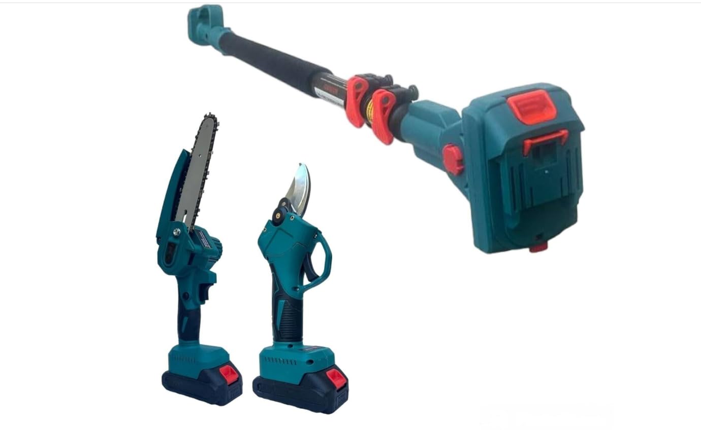 Kit Potatura Elettrico con Asta Telescopica Allungabile, Mini Elettrosega a Batteria 6" (15cm) + Cesoia per Potare Professionale Lama 2,5cm, Forbici da Potatura per Giardino e Agricoltura