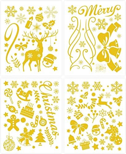 KKS Christmas Tree Window Clings,Gold Glitter Snowflake Window Clings PVC Stickers for Home Party Decorations Supplies (Gold Christmas Tree)