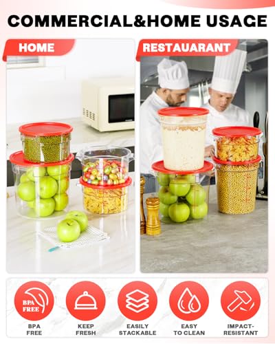 Image of 6QT 4PCS NSF Commercial Clear Food Storage Containers with Lids(RED)