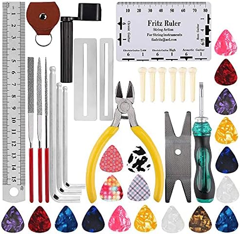 45Pcs Guitar Repairing Maintenance Tool Kit with Carry Bag Guitar Pick, For Guitar Ukulele Bass Mandolin Banjo,Guitar Care Cleaning Accessories Set, Perfect Gift for Music String Instrument Enthusiast