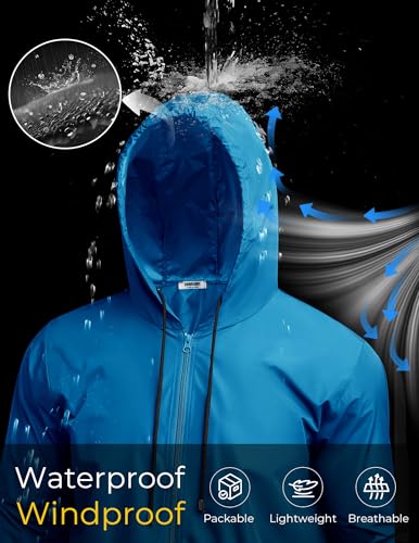 Image of COOFANDY Mens Packable Rain Jacket Lightweight Waterproof Raincoat with Hood Outdoor Rain Gear Travel Hiking Cycling