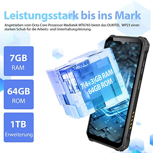 OUKITEL WP23 Outdoor Smartphone Ohne Vertrag Android 13.0, 7GB+64GB Simlockfreie Wasserdicht Handy,...
